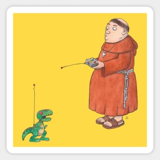 Monk with Remote-Controlled Toy Robot Dinosaur Magnet